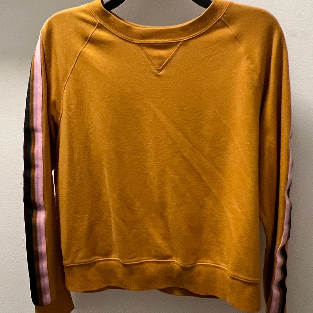 Arizona Jean Company Mustard Sweatshirt Women's Medium Stripe Sleeve Pullover - Picture 4 of 6